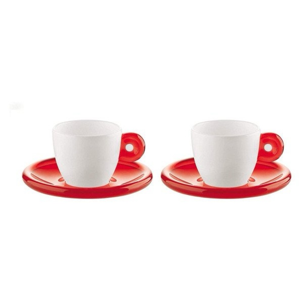 Adorable Red and White Italian Ceramic Espresso Cup Set of 2